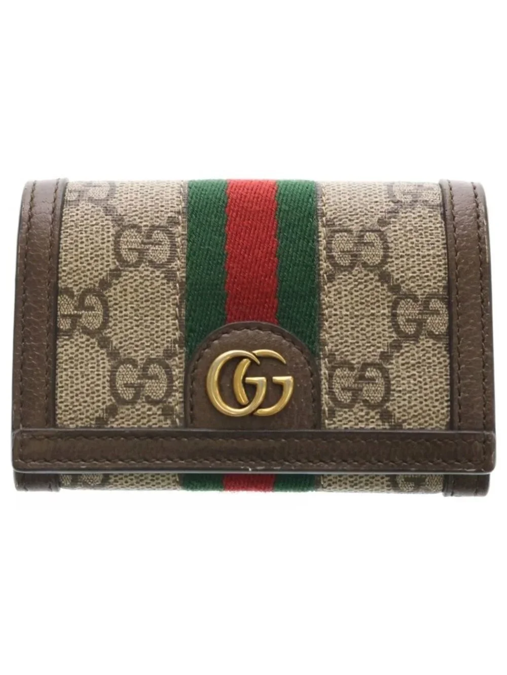 Gucci Ophidia GG Supreme Sherry Leather Card Case Business Holder Bicolor Brown